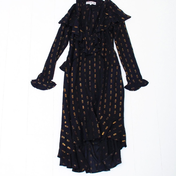 Garmentory Dresses & Skirts - NWT TEOH&LEA Black and Gold, high-low dress; Large